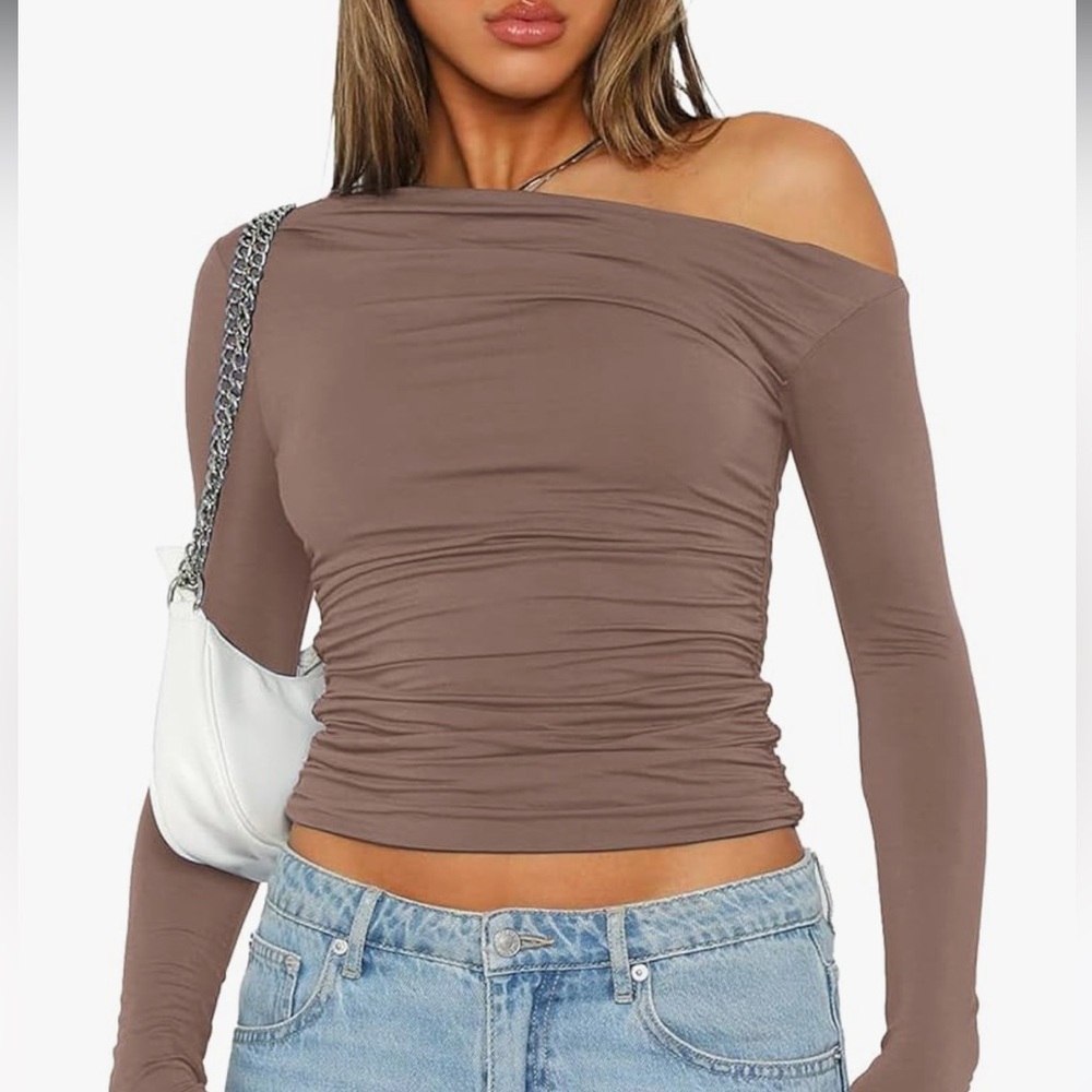 Amazon Long Sleeve Off Shoulder Casual Crop Tops